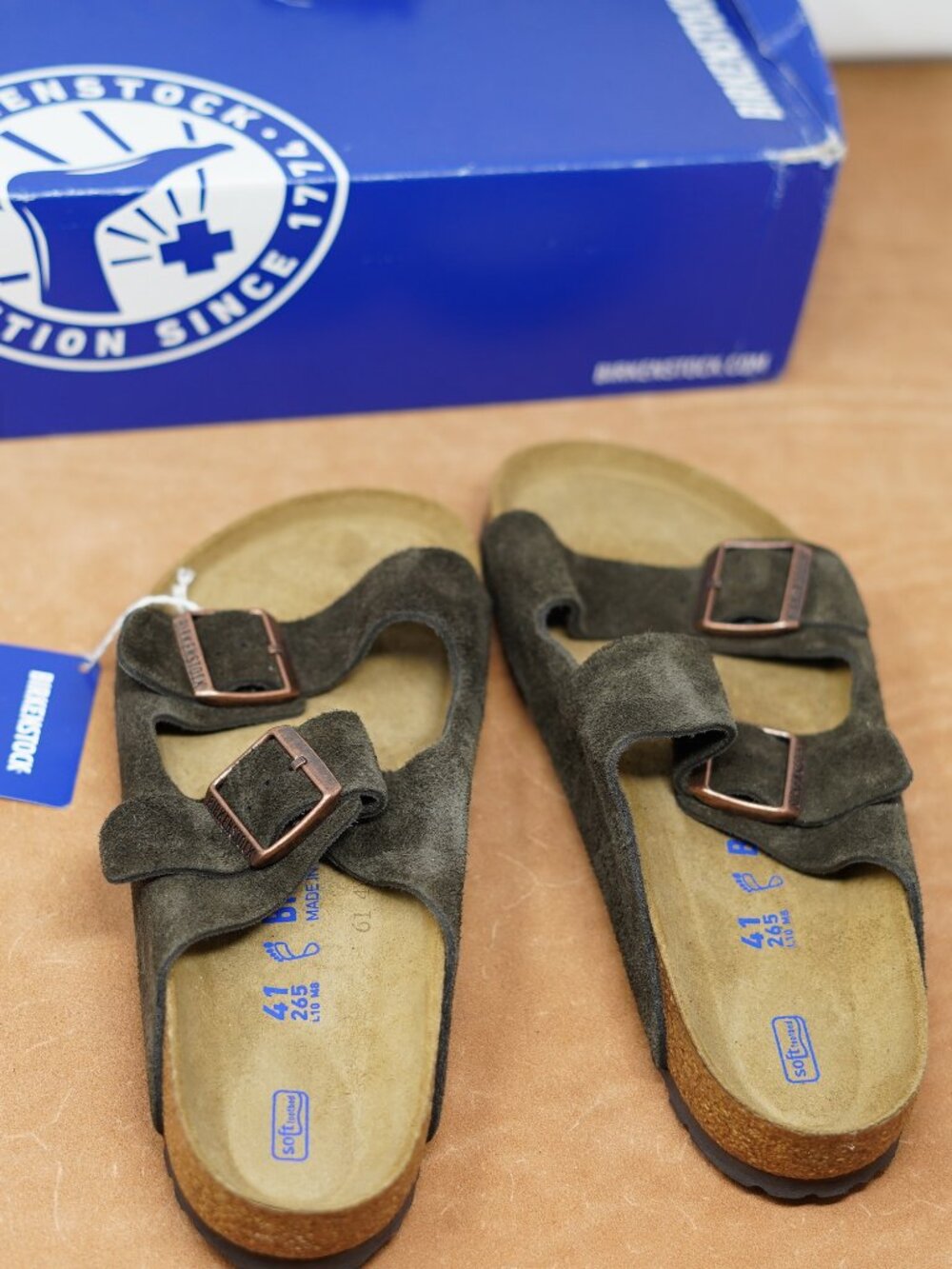 Birkenstock Arizona 41 Suede Leather Charcoal NEW Regular Wide Fit Cork Footbed